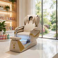Fauteuil de pédicure électrique de luxe avec spa pour les pieds, lumière ambiante LED, table de massage inclinable en cuir PU pour salon de beauté et spa des ongles