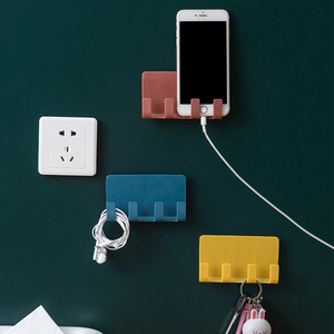 <b>Wall</b> Mounted Phone Holder With <b>Hooks</b> For <b>Keys</b> And Cables Multi Color Storage Rack For Bedroom Bathroom Desktop Organization - Product Image 1