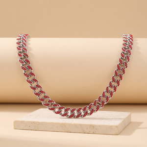 IJskoude Cuban Link ketting, volledig pavé CZ legering ketting, 5 kleuren helder blauw rood zwart regenboog, Hip Hop Bling OEM groothandel - Product Image 4