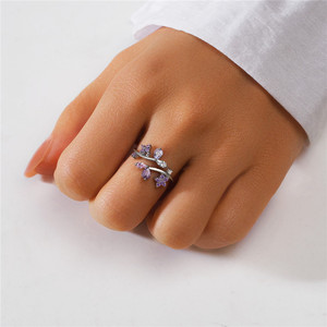 Anillo Abierto de Plata S925 con Circonita Cúbica, Diseño de Flor y Hoja, Estilo Minimalista, para Chicas, Venta al Por Mayor CANNER, Nueva Colección Primavera - Product Image 5