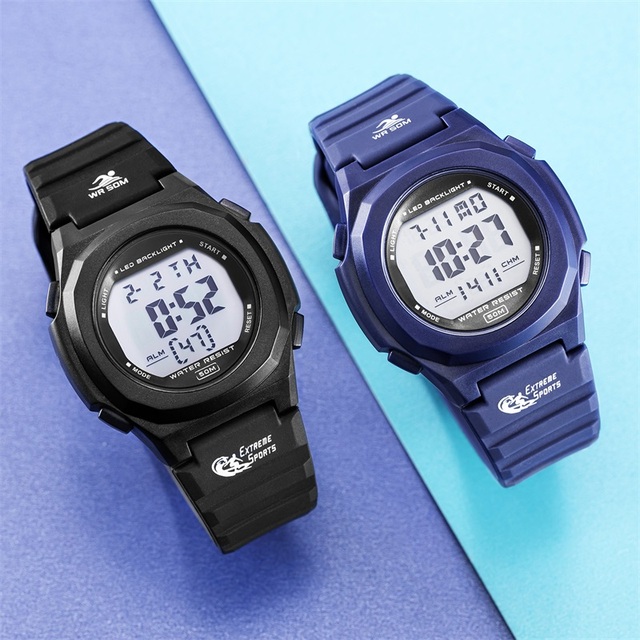 SINOBI S9888L Unisex Square Digital Watch with Luminous LED Display Chronograph Waterproof Rubber Sport Watch