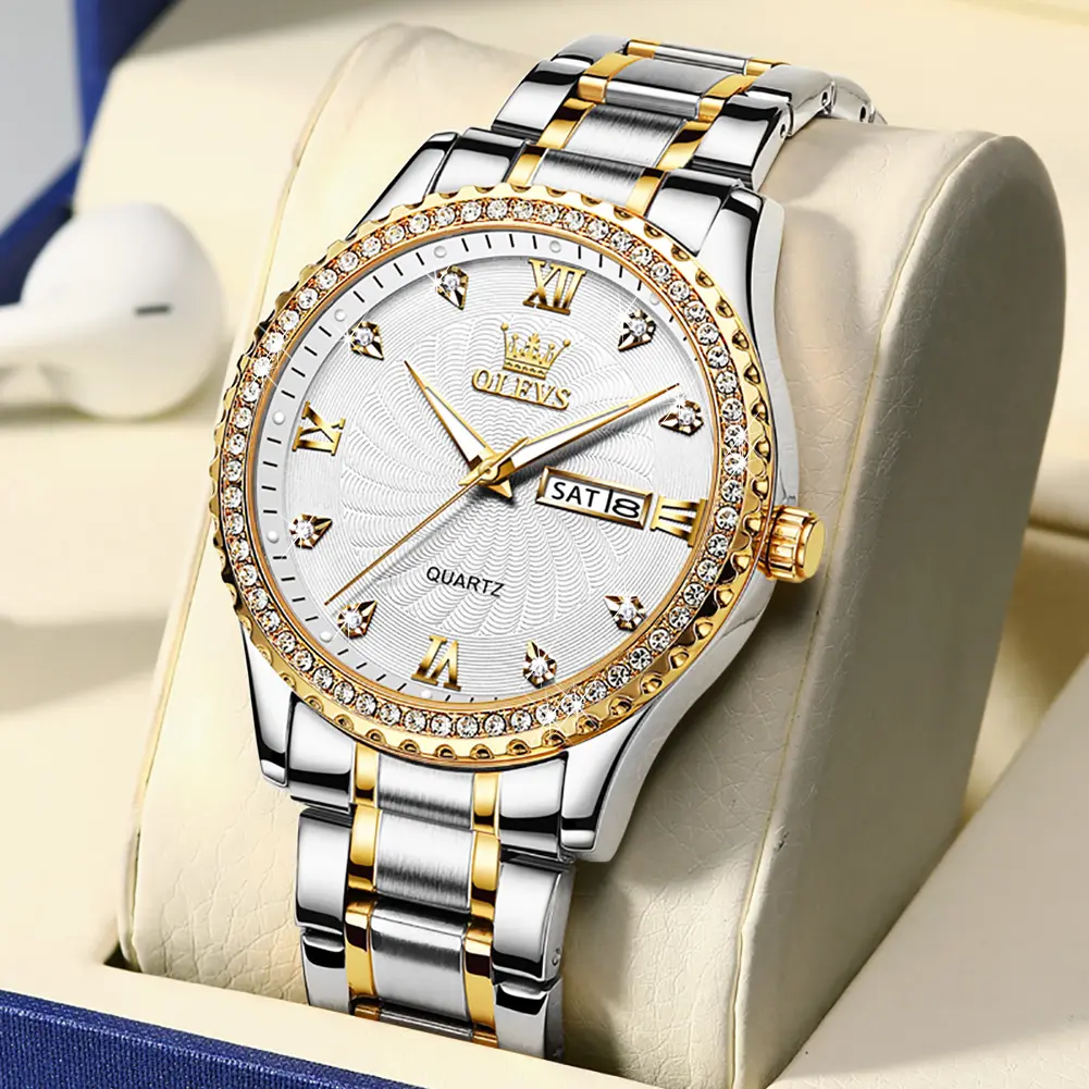 Relógio de pulso masculino barato, marca oem seus próprios relógios, quartzo diamante rosa ouro data, negócios, bisel, original, relógios de pulso