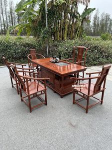 Mesa de Té de Madera Maciza de Sándalo Rojo y Caoba con Diseño de Peonía, Mesa de Recepción con Encaje de Espiga y Tenón, Mesa de Té de Madera - Product Image 5