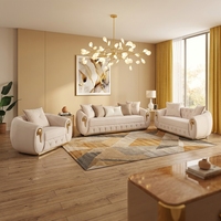 Ensemble de canapés modulaires en tissu de luxe moderne avec pieds en acier inoxydable doré, confortable et durable pour hôtel et usage domestique