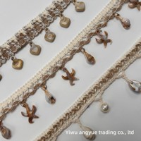 Bordure en dentelle à franges bohème vintage, garniture en macramé tissée à la main avec pendentifs coquillages/paillettes/étoiles de mer pour la décoration de vêtements