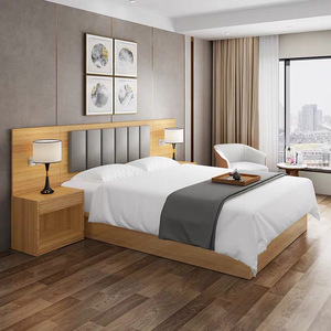 Ensemble de lit double King Size contemporain de luxe moderne en bois massif pour hôtels, chambres à coucher et écoles - Product Image 6