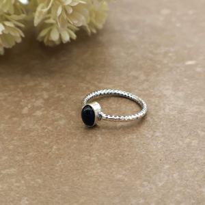 Black Tourmaline Bezel Setting 925 Sterling Silver <b>Dainty</b> <b>Ring</b> with Natural Gemstone for Wedding Engagement Gift - Product Image 2