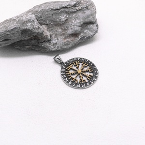 Colgante Vikingo Nórdico Punk de Acero Inoxidable, Collar Unisex con Brújula de Motero, Chapado en Plata con Perlas, Amuletos para Fiestas, Niños y Hombres - Product Image 3