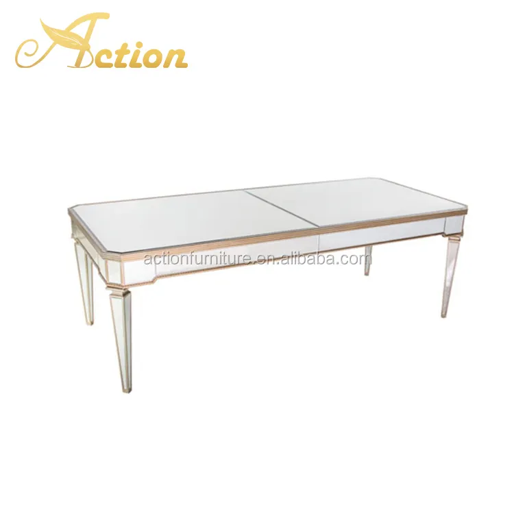 Wedding Furniture Mirror Glass Sliver Stainless Steel Wedding Table Dining Table With 6 Chairs For Banquet Event Party