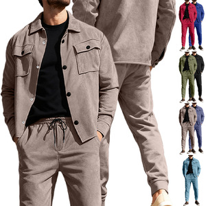 Conjunto de Camisa y Chaqueta de Terciopelo Azul Casual para Hombre, Transpirable, con Bolsillos, Cuello Clásico, Corte Regular, Cierre de un Solo Botón, para Otoño - Product Image 2