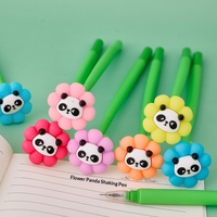 Stylo Gel à Motif Panda et Fleur, Design Attrayant, en Caoutchouc Souple, pour Étudiants, Papeterie d'Écriture, Non Effaçable, 0,5 mm