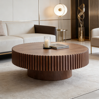 Table basse ronde élégante en bois avec lattes verticales – Table centrale moderne pour salon – Table en bois stylée – Meilleur prix
