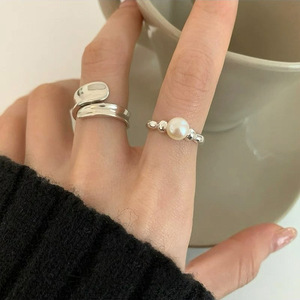 S925 Sterling Silver Geometric Pearl <b>Ring</b> For Women Adjustable Index Finger Everyday Wear Jewelry - Product Image 2