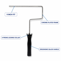 Cadre de rouleau à peinture professionnel de 9 pouces (230 mm) en métal chromé, poignée ergonomique noire à 90 degrés, col à 4 branches