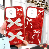 Coque de téléphone rétro Ruby Color Laser pour iPhone 15 11 12 13 14 16 Pro Max XS X XR 16E 7 8 Plus Bow Print Cover avec Vintage Texture