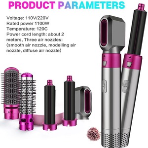 Styler capillaire 5 en 1 avec moteur AC à ions négatifs, rose rouge, noir, blanc, or, rose, violet, bleu royal, sèche-cheveux multifonction - Product Image 5