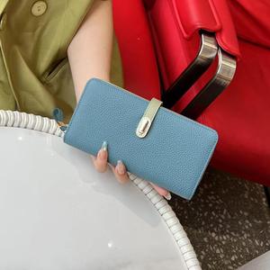 Portefeuille long pour femme en cuir de vache véritable, motif grain de litchi, sacoche de téléphone, pochette porte-monnaie, porte-cartes, mode coréenne - Product Image 1