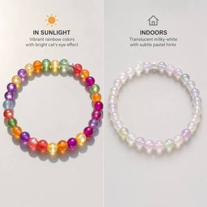 Ensemble <span class=keywords><strong>Bracelet</strong></span> et Collier Perles Œil de Chat UV à Changement de Couleur - Bijoux Photochromiques Arc-en-ciel, Vente en Gros Personnalisable - Product Image 4