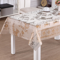 Nappe en PVC plastique dorée à motifs floraux RNPT avec grand bordure diamantée et motif goutte transparente pour la salle à manger