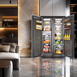 Baru 528L Built-in Perancis Side-by-Side kulkas Freezer-Free kompresor plastik energi efisien kebisingan rendah Hotel Rumah Tangga US - Product Image 1