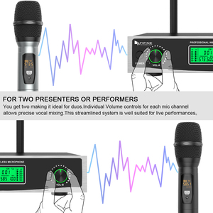 ไมโครโฟนไร้สาย <span class=keywords><strong>Fifine</strong></span> K040 UHF สำหรับร้องคาราโอเกะ แบบมือถือคู่ - Product Image 2