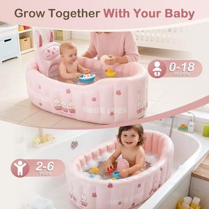 อ่างอาบน้ำเด็กพองลมรูปกระต่ายน่ารัก, สระว่ายน้ำเด็กแรกเกิดแบบพับได้พร้อมที่รองรับ, อ่างอาบน้ำเด็กวัยหัดเดินสำหรับเด็กอายุ 0-6 ปี - Product Image 6