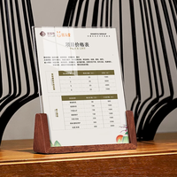 Vente en gros de panneaux en acrylique double face en forme de L écologiques avec base en bois, présentoir portable pour cartes de visite en plastique PMMA