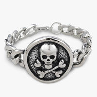 Bracelet unisexe vintage en acier inoxydable électroplaqué avec étoile à six branches et crâne, idéal pour cadeau, accessoires de bijoux pour le commerce international