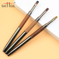 Brosse à ongles UV en gel professionnel à double tête en bois de santal Brosse plate ovale en nylon avec logo personnalisé pour extension d'ongles Gel de construction