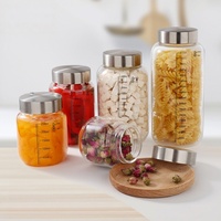 Stoples Kaca Mulut Lebar Isi Ulang 150ml 250ml 350ml 600ml 800ml Stoples Penyimpanan Makanan Dengan Tutup Stainless Steel untuk Dapur