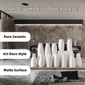 Jarrón de Cerámica Blanco Mate Estilo Art Deco para Flores Secas, Decoración para Sala de Estar y Hogar - Product Image 2