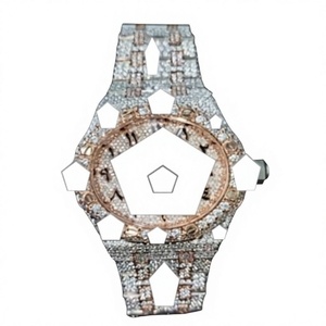 Montre automatique de luxe sportive en acier inoxydable avec bracelet entièrement serti de moissanite, trois montres hip-hop en moissanite - Product Image 1