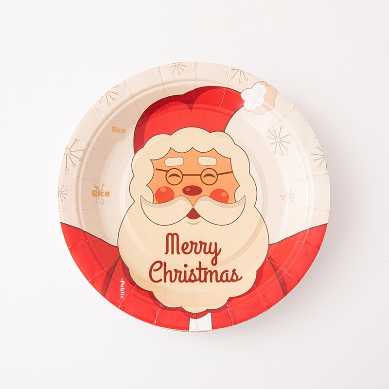 Christmas Series Disposable Tableware Santa Claus & Elk Tree Pattern Paper Plate & Bowl for Party Size Plate