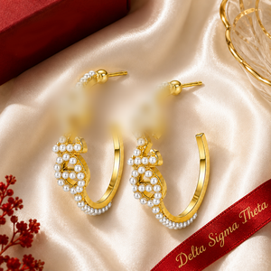 Custom Logo Available Exquisite Design Cute White Pearl Decorated Greek Sorority Delta DST 1913 Soror <strong>Jewelry</strong> Hoop <strong>Earrings</strong> - Product Image 3