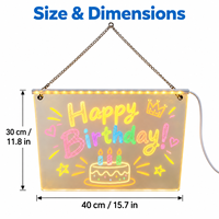 Tableau d'écriture LED suspendu personnalisé en acrylique avec chaîne, lumière USB blanc chaud, panneau à messages effaçable, décoration personnalisée