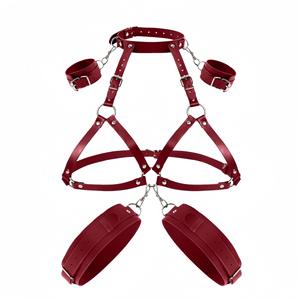 Ensemble de harnais de bondage réglable BDSM pour couples, cuir, poignets et cuisses, jeux SM, jouets sexuels pour femmes - Product Image 3