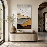 Peinture à l'huile de paysage neutre, cadre en bois texturé 3D, taille personnalisée, art mural, art moderne minimaliste, décoration, œuvre d'art peinte à la main