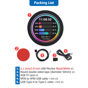 2.1/ 2.8 pouces <span class=keywords><strong>PC</strong></span> Stat Display USB Drive-Free Water-Cooled System Monitor Sensor Panel Round Secondary Screen avec Sound Pickup - Product Image 2
