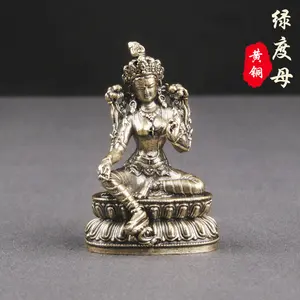 레트로 황동 녹색 어머니 불상 데스크탑 장식품 티베트 종교 예배 동상 공예 컬렉션 청동 도매