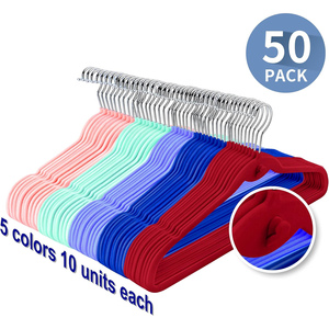 Wholesale Children's Non-Slip Slim Velvet Hangers with Stainless Steel <b>Hooks</b> Pink for Wardrobe Suit and Clothes - Product Image 2