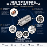 Moteur à engrenages planétaires CC sans noyau Waillynice 1620RG 16 mm 12 V 18 V 0,35-0,5 Nm pour micro-pompe, bras robotique, pince