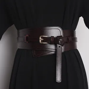 Wide Corset Strap 2024 Cow Leather Adjustable Women Waist Belt Khaki Coffee Black Real leather Dress Cinture Waistband