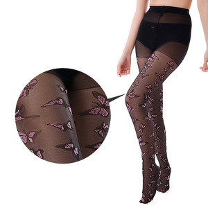 <span class=keywords><strong>Collant</strong></span> in nylon da <span class=keywords><strong>donna</strong></span> personalizzati, trasparenti, neri e <span class=keywords><strong>rosa</strong></span> con motivo a farfalla e punta rinforzata - Product Image 1