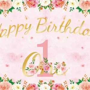 First Birthday Party <b>Tablecloth</b> Floral <b>Pink</b> Gold One Theme Disposable Decorations for Baby Girl Celebration - Product Image 2
