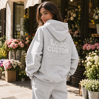 Sweat-shirt à capuche surdimensionné personnalisé pour femme, en coton, avec logo embossé au dos, style streetwear décontracté, tricoté