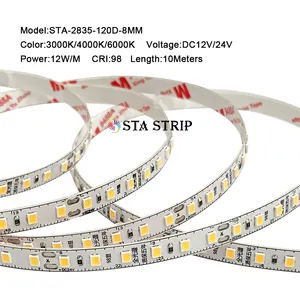 Smd2835 Led şerit işıklar DC 12/24v 120 Leds/m 8mm genişlik özelleştirmek yüksek kalite CRI98 parlaklık Led ışık 2835 aydınlatma