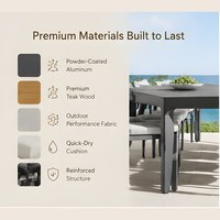 Ensemble de table et de chaises de salle à manger en aluminium pour l'extérieur, 8 places, mobilier de jardin moderne pour villa, hôtel, cour, patio