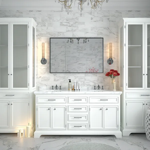 Miroir de salle de bain minimaliste en verre carré noir de 36x24 pouces avec cadre en métal fixé au mur - Product Image 6