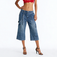 Pantalon cargo en jean délavé taille basse coupe droite pour femme, style vintage Y2K, déchiré, décontracté, longueur intégrale, idéal pour l'été