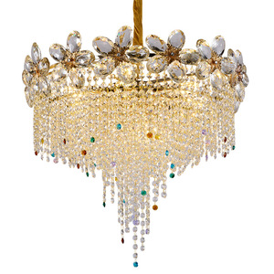 Lámpara de Araña de Cristal Estilo Retro Francés, Redonda, con Múltiples Cabezales LED E27, para Sala de Estar, Comedor, Dormitorio, Escalera, Hotel - Product Image 4